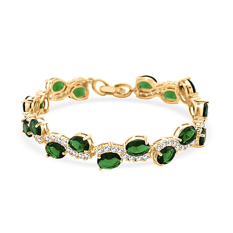White Cubic Zirconia & Green Crystal Bracelet (Size - 7.5) in Yellow Gold Tone 2.00 Ct.