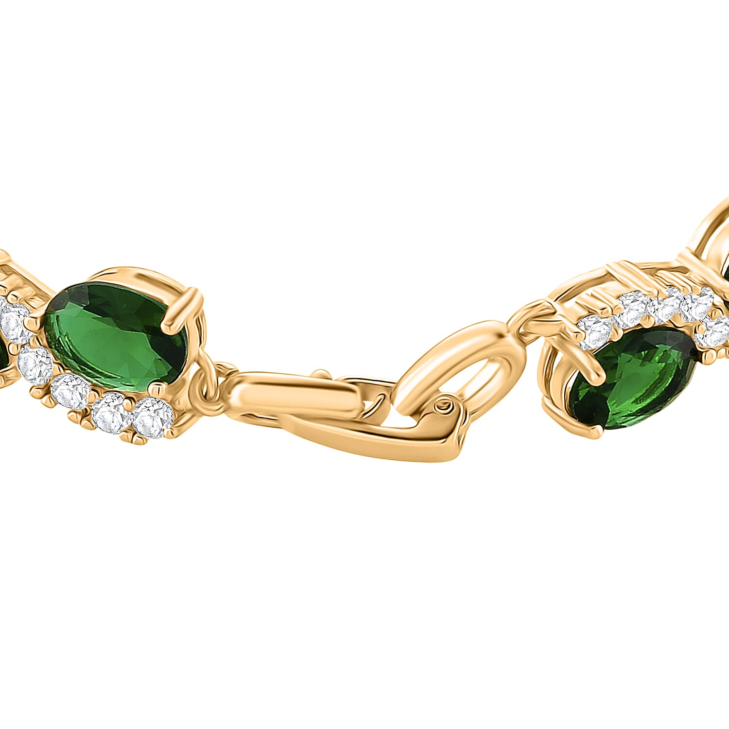 White Cubic Zirconia & Green Crystal Bracelet (Size - 7.5) in Yellow Gold Tone 2.00 Ct.