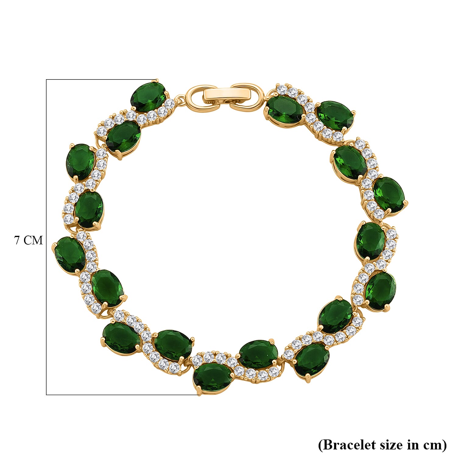 White Cubic Zirconia & Green Crystal Bracelet (Size - 7.5) in Yellow Gold Tone 2.00 Ct.