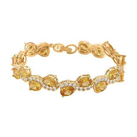 White Cubic Zirconia & Yellow Cubic Zirconia Bracelet (Size - 7.5) in Yellow Gold Tone 11.00 Ct.