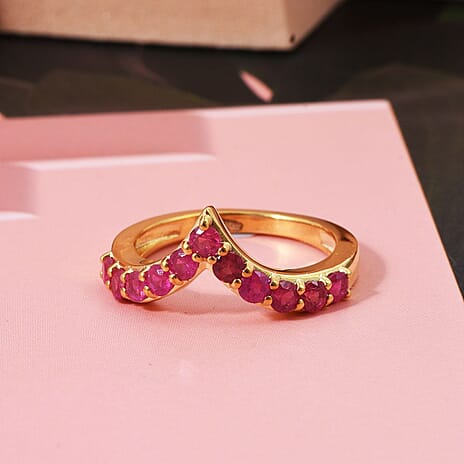 D'Joy African Ruby Ring in Yellow Gold Plated Sterling Silver