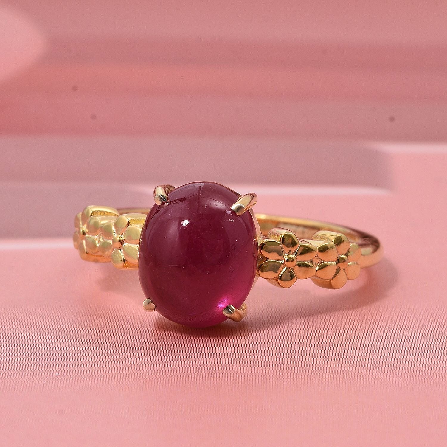 D'Joy African Ruby Ring in Yellow Gold Plated Sterling Silver 4.10 Ct.