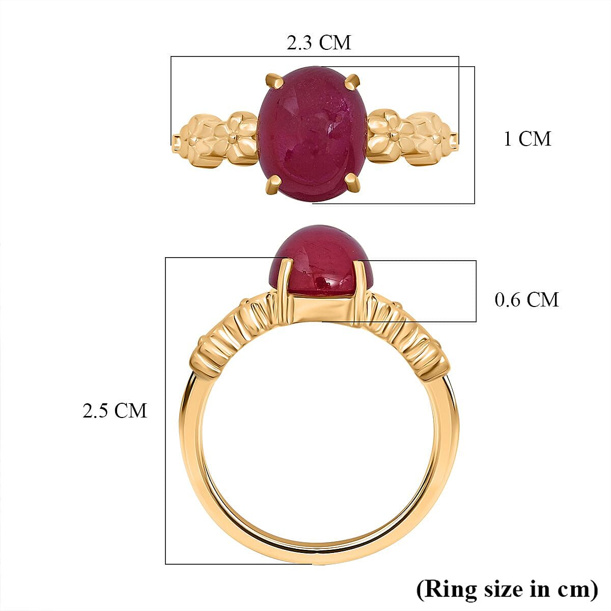 D'Joy African Ruby Ring in Yellow Gold Plated Sterling Silver 4.10 Ct.