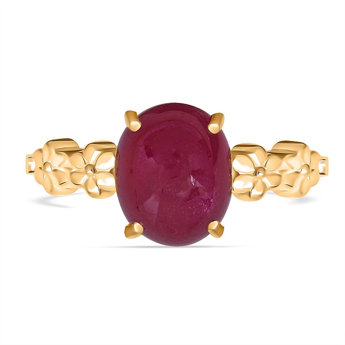 D'Joy African Ruby Solitaire Ring in Yellow Gold Plated Sterling Silver 4.10 Ct.