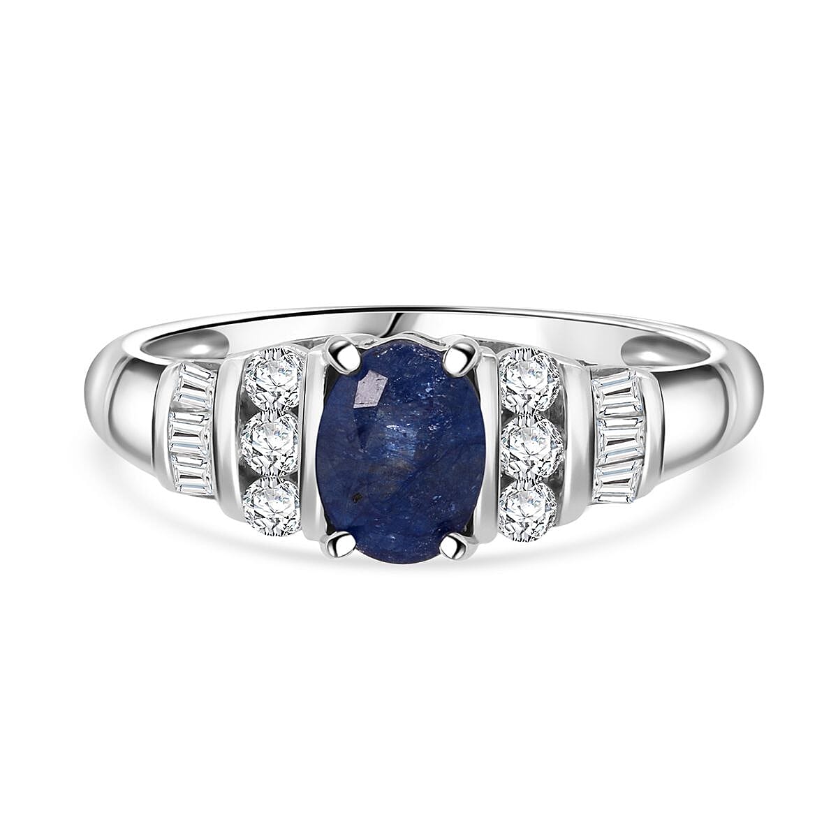 D'Joy Masoala Sapphire & Moissanite Ring in Rhodium Overlay Sterling Silver 1.41 Ct.