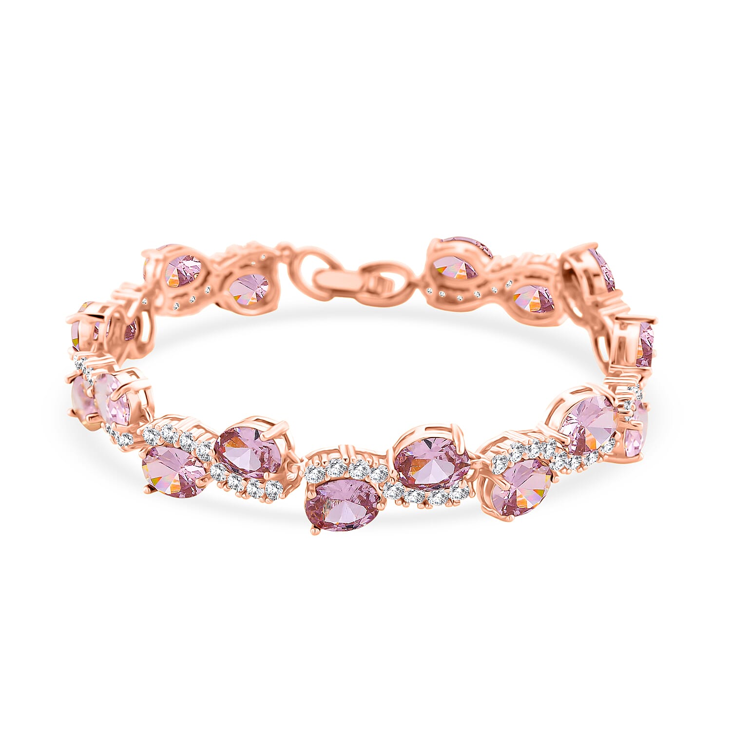 White Cubic Zirconia & Pink Cubic Zirconia Bracelet (Size - 7.5) in Rose Gold Tone 11.00 Ct.