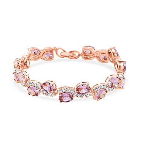 White Cubic Zirconia & Pink Cubic Zirconia Bracelet (Size - 7.5) in Rose Gold Tone 11.00 Ct.