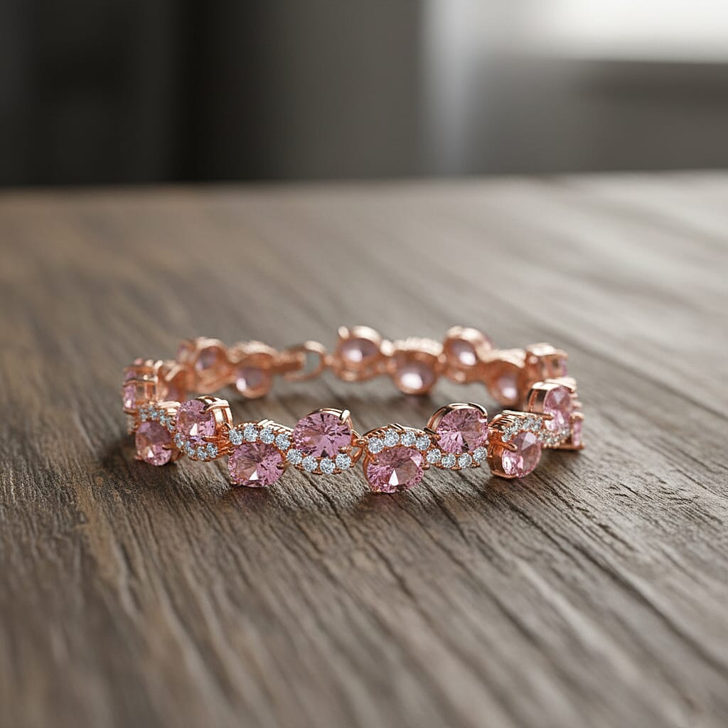 White Cubic Zirconia & Pink Cubic Zirconia Bracelet (Size - 7.5) in Rose Gold Tone 11.00 Ct.