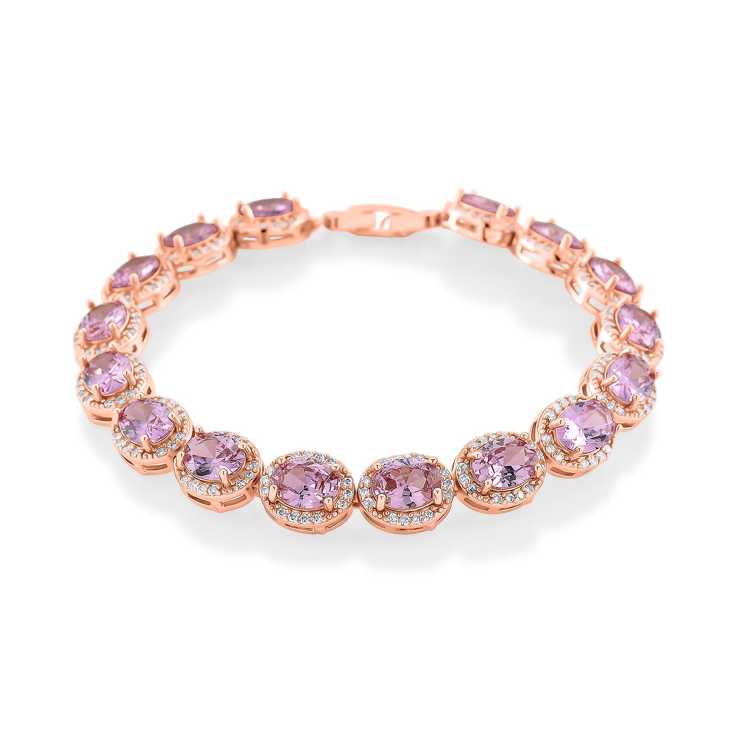 White Cubic Zirconia & Pink Cubic Zirconia Bracelet (Size - 7.5) in Rose Gold Tone 9.50 Ct.