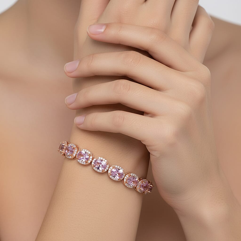 White Cubic Zirconia & Pink Cubic Zirconia Bracelet (Size - 7.5) in Rose Gold Tone 9.50 Ct.