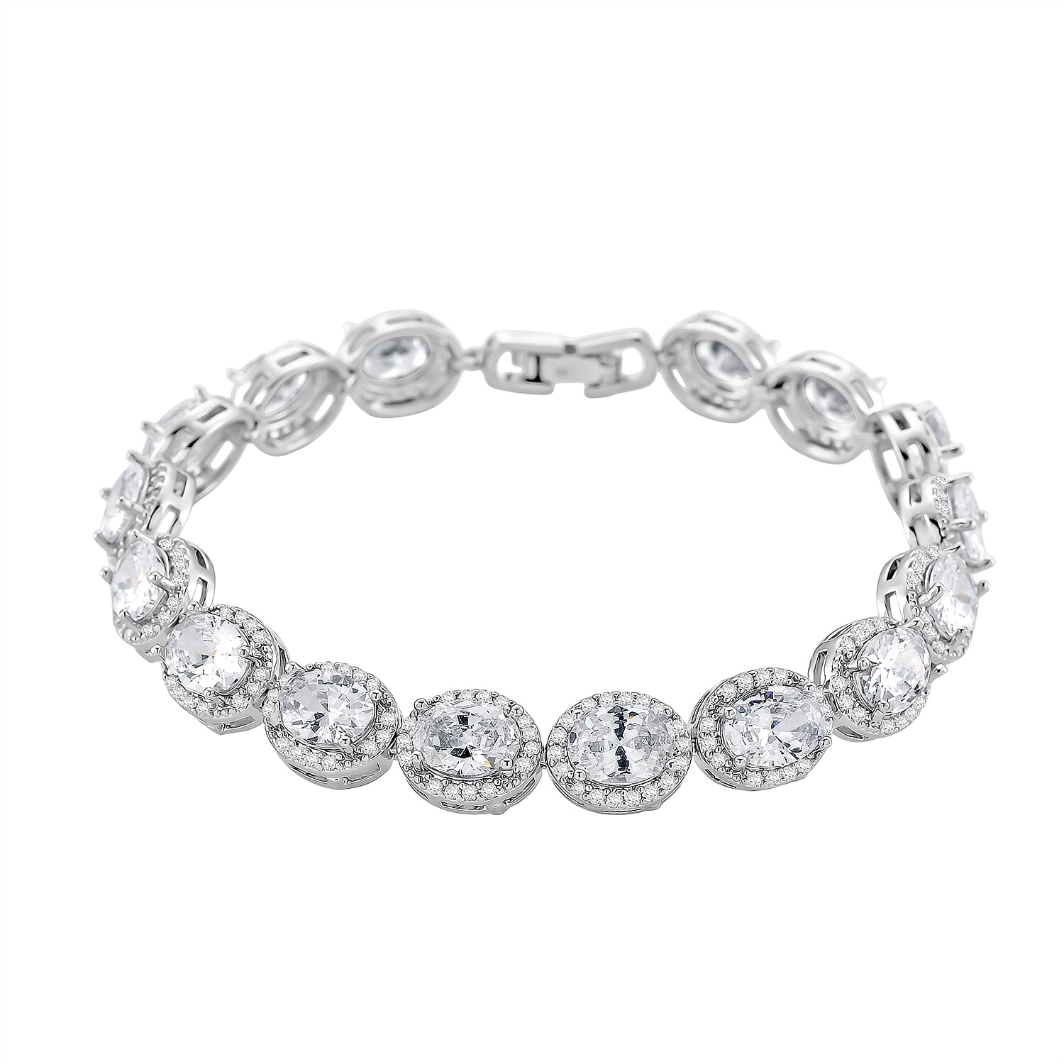 White Cubic Zirconia Bracelet (Size - 7.5) in Silver Tone 9.50 Ct.