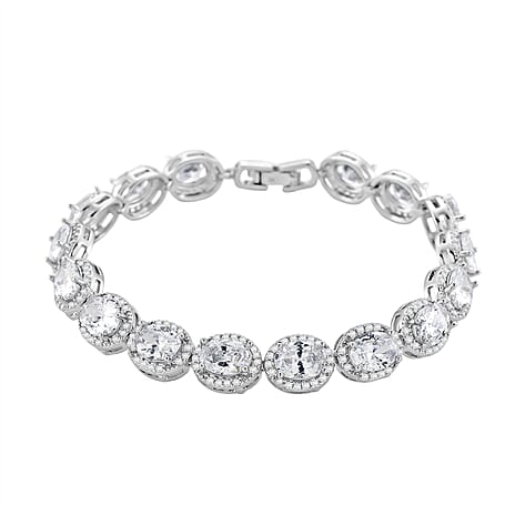 White Cubic Zirconia Bracelet (Size - 7.5) in Silver Tone 9.50 Ct.
