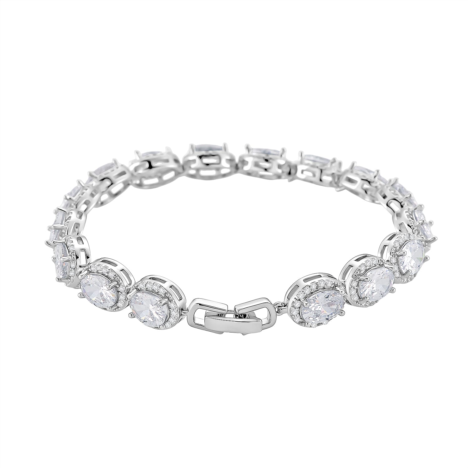 White Cubic Zirconia Bracelet (Size - 7.5) in Silver Tone 9.50 Ct.