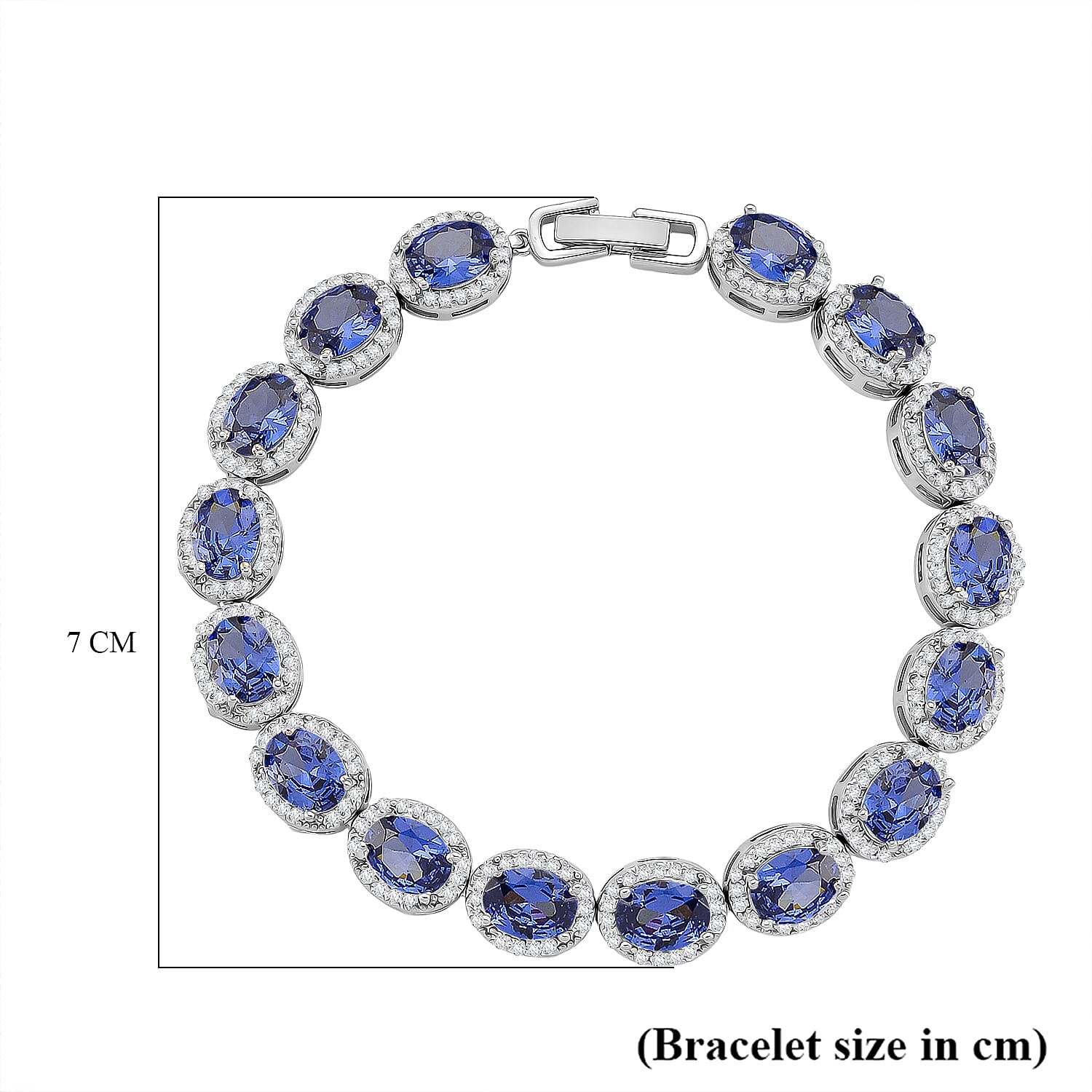 White Cubic Zirconia & Blue Crystal Bracelet (Size - 7.5) in Silver Tone 1.50 Ct.