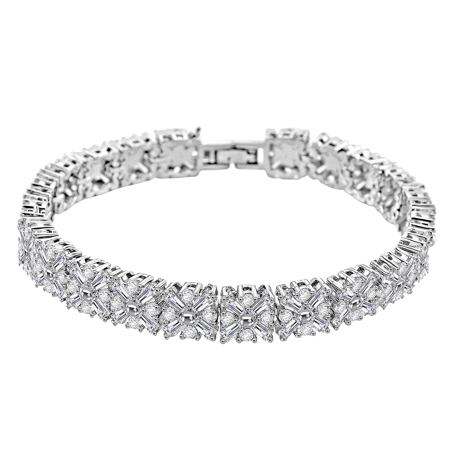 Designer Inspired-White Cubic Zirconia Bracelet (Size - 7.5) in Silver Tone 10.00 Ct.