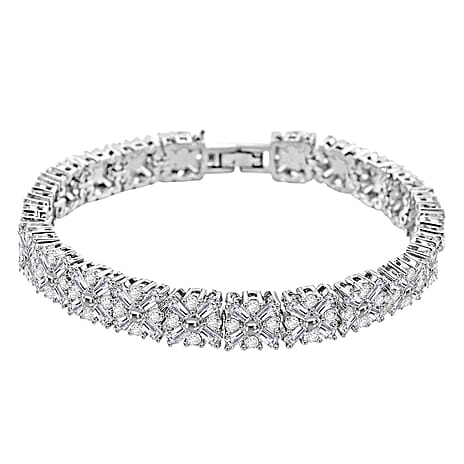 Designer Inspired-White Cubic Zirconia Bracelet (Size - 7.5) in Silver Tone 10.00 Ct.
