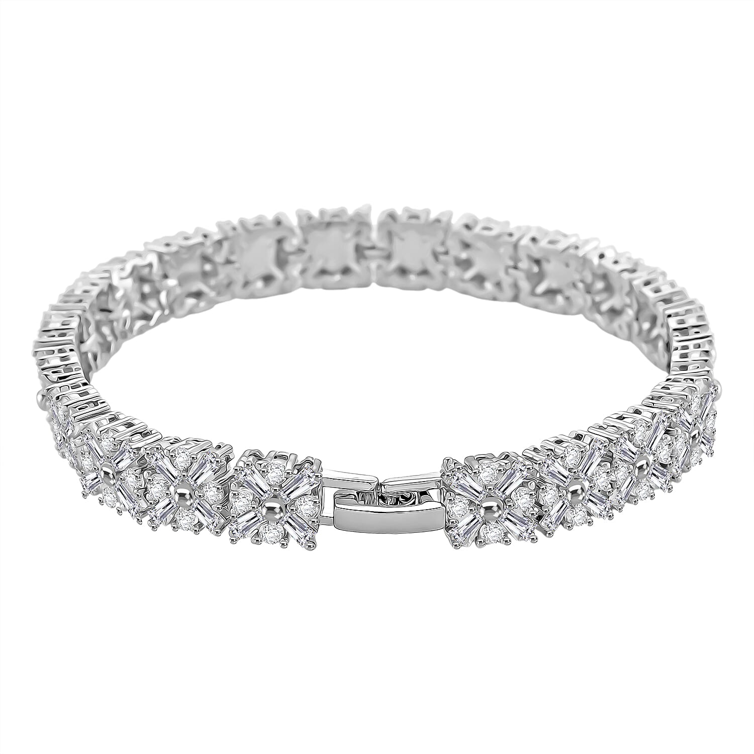 Designer Inspired-White Cubic Zirconia Bracelet (Size - 7.5) in Silver Tone 10.00 Ct.