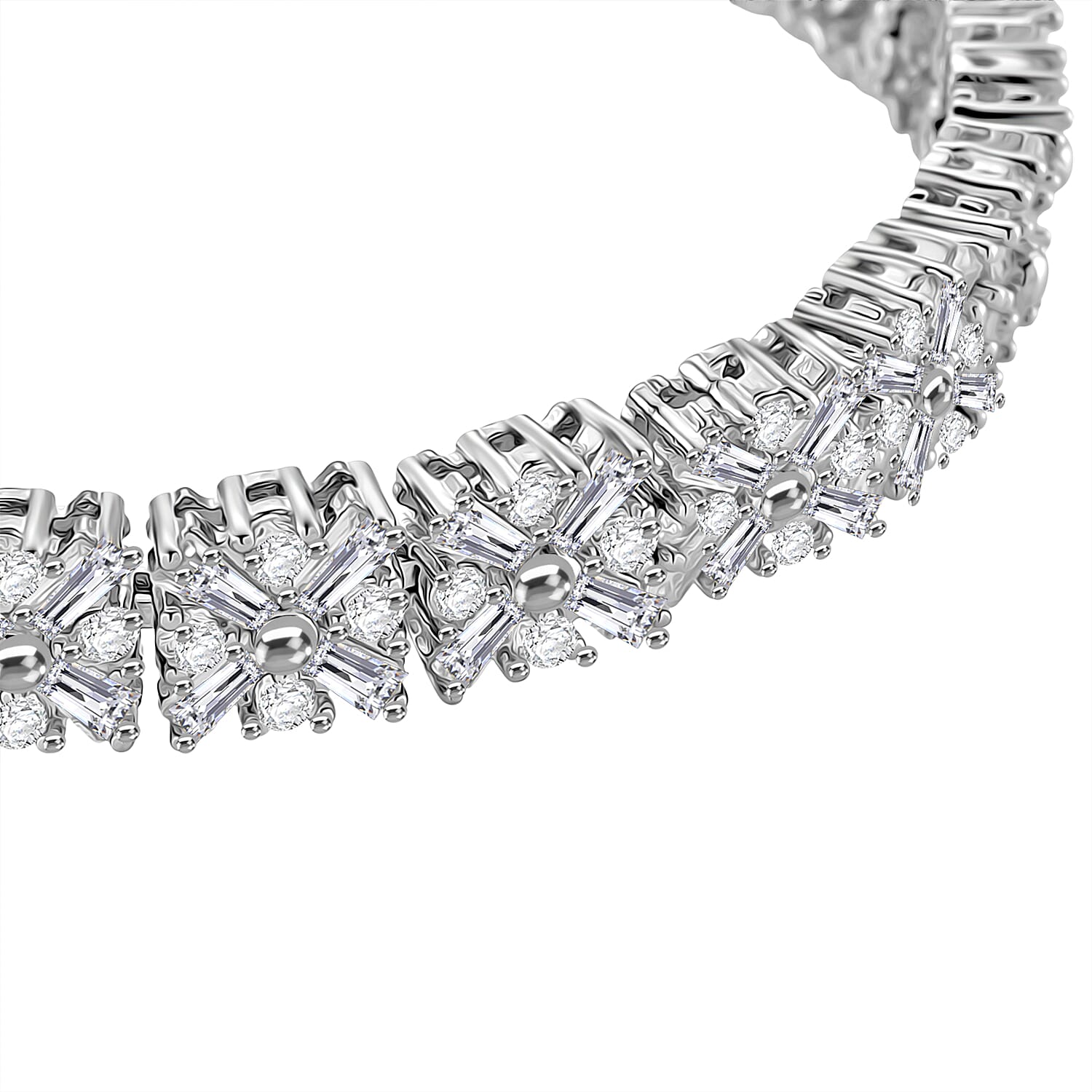 Designer Inspired-White Cubic Zirconia Bracelet (Size - 7.5) in Silver Tone 10.00 Ct.