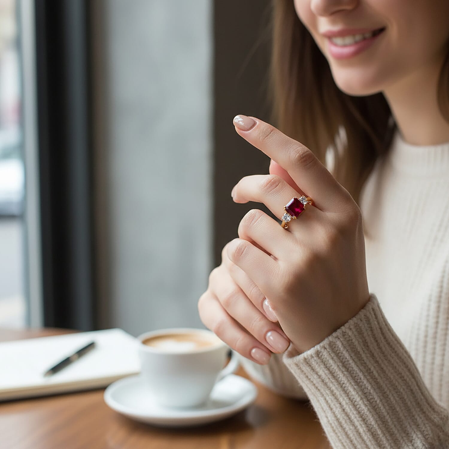Luxuriant African Ruby & Lab Grown Diamond Ring in Yellow Gold Plated Sterling Silver 1.85 Ct.