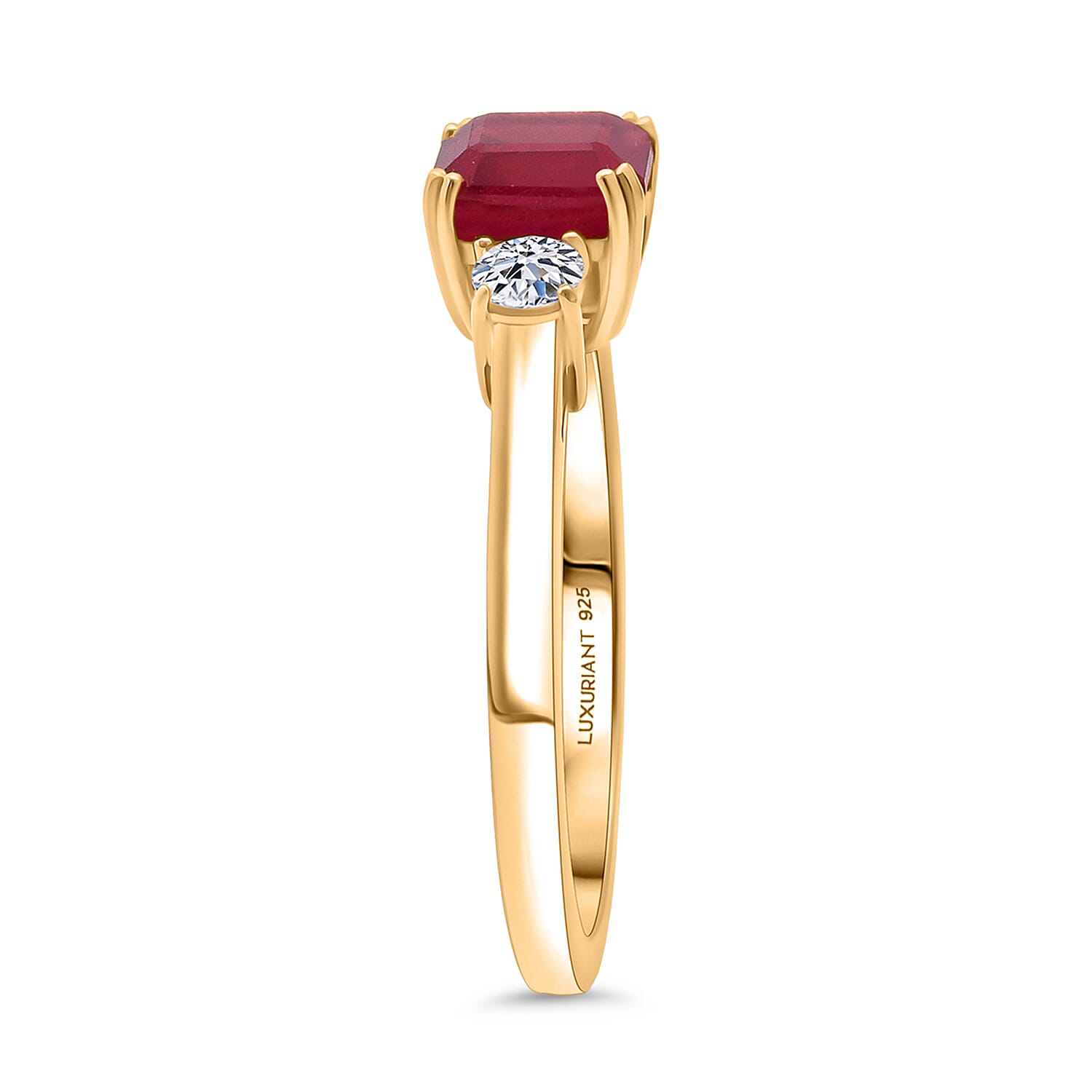 Luxuriant African Ruby & Lab Grown Diamond Ring in Yellow Gold Plated Sterling Silver 1.85 Ct.