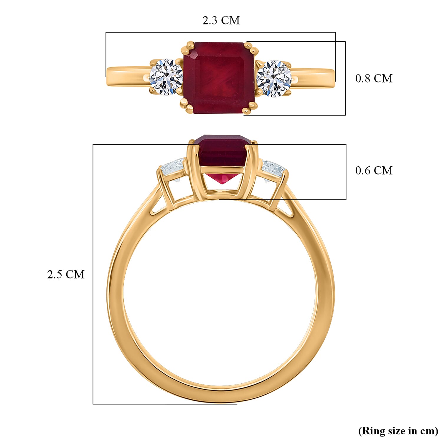 Luxuriant African Ruby & Lab Grown Diamond Ring in Yellow Gold Plated Sterling Silver 1.85 Ct.