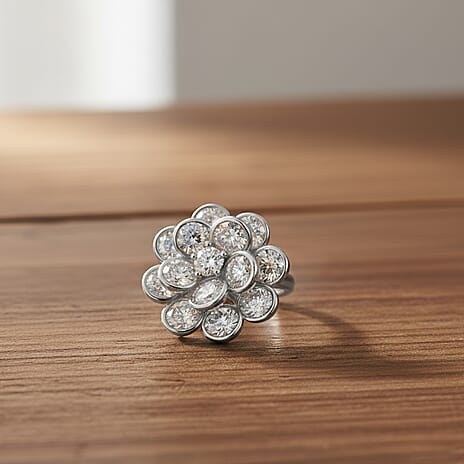 White Cubic Zirconia Spinner Adjustable Ring in Silver Tone 7.00 Ct.