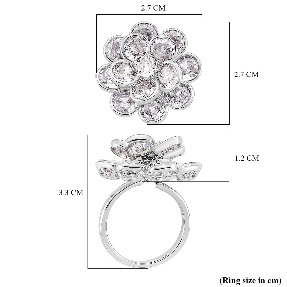 White Cubic Zirconia Spinner Adjustable Ring in Silver Tone 7.00 Ct.