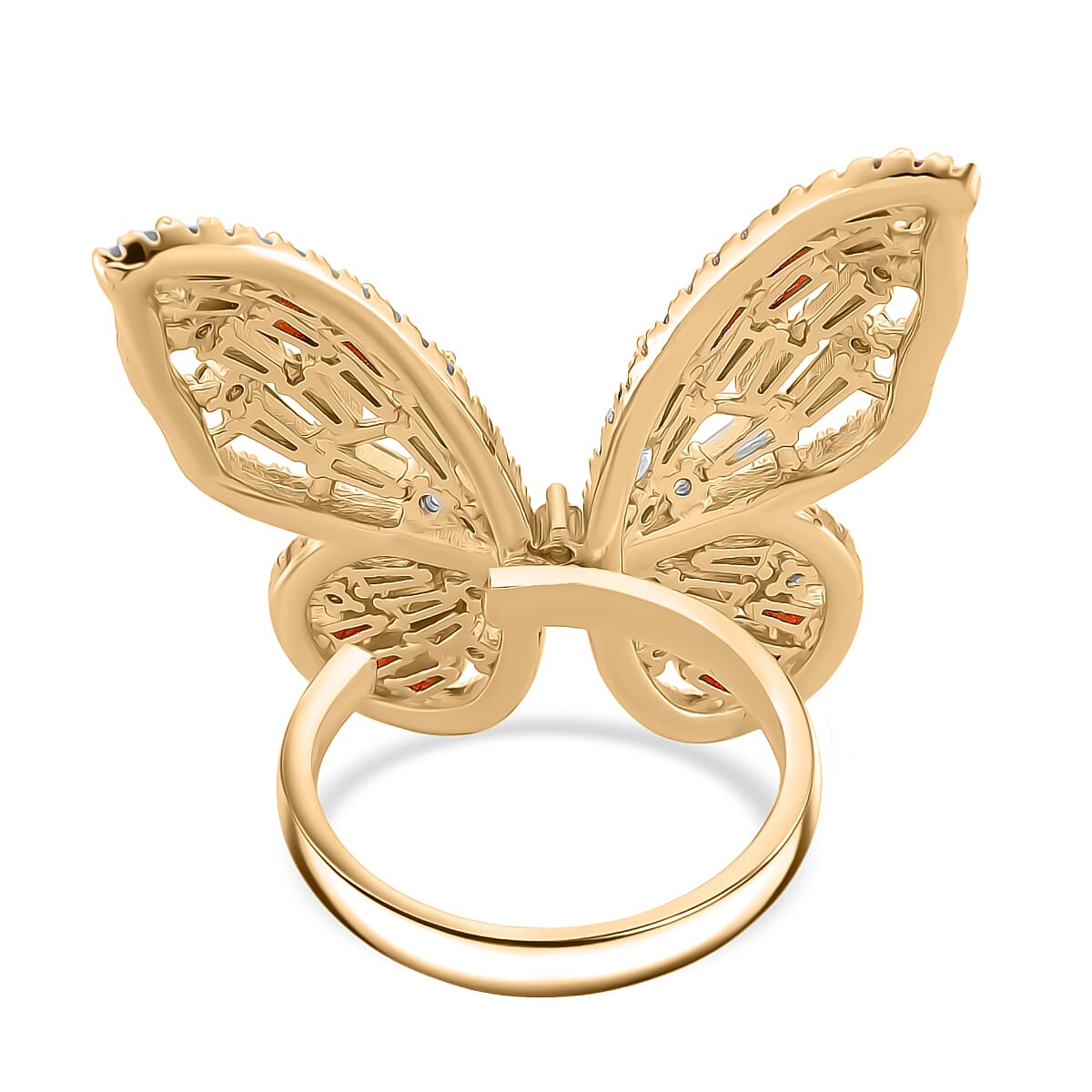 Multi Colour Cubic Zirconia Adjustable Butterfly Ring in Yellow Gold Plated 2.40 Ct.