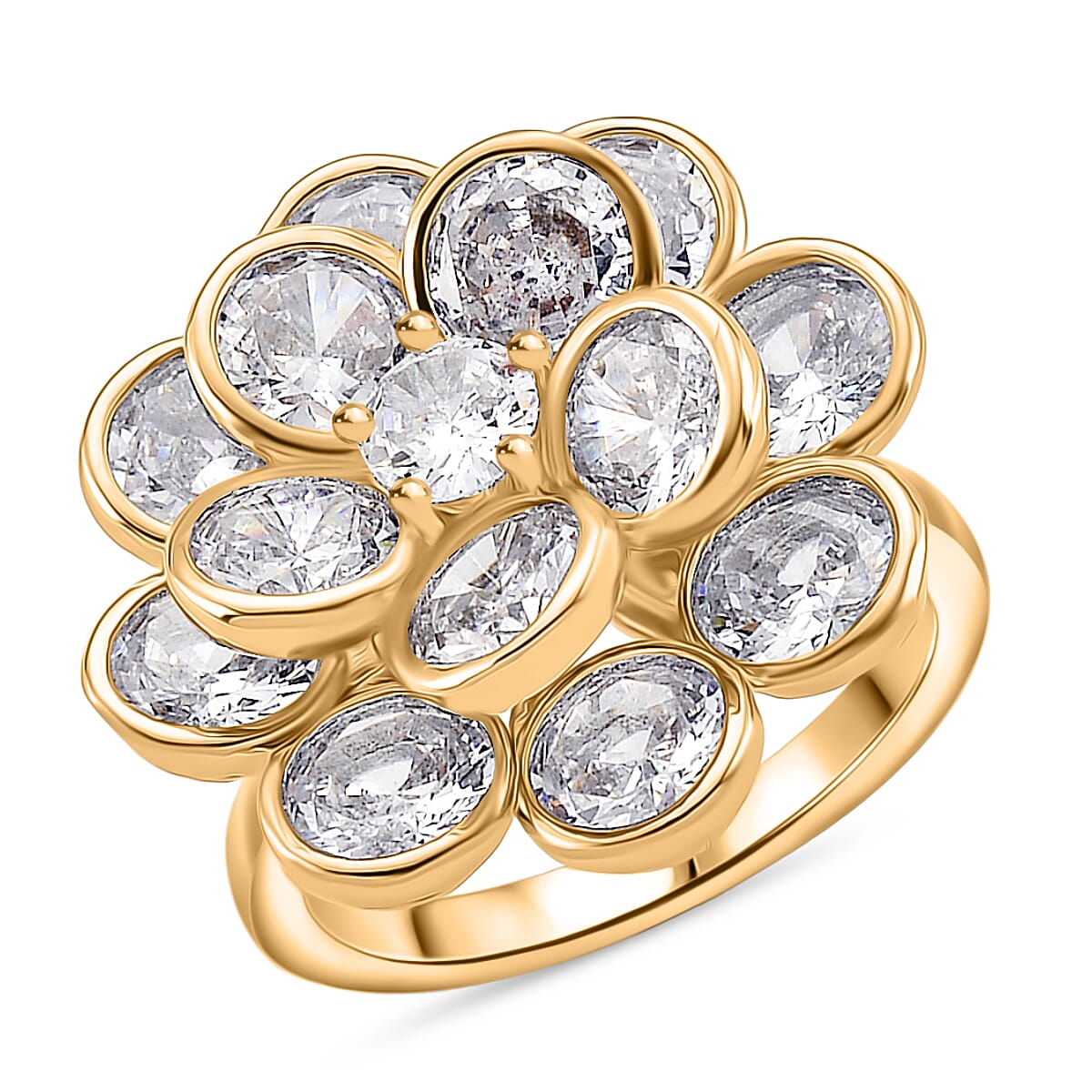 White Cubic Zirconia Spinner Adjustable Ring in Yellow Gold Tone 7.00 Ct.