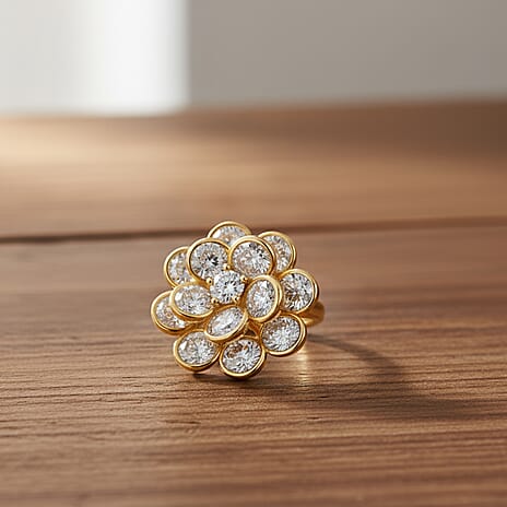 White Cubic Zirconia Spinner Adjustable Ring in Yellow Gold Tone 7.00 Ct.