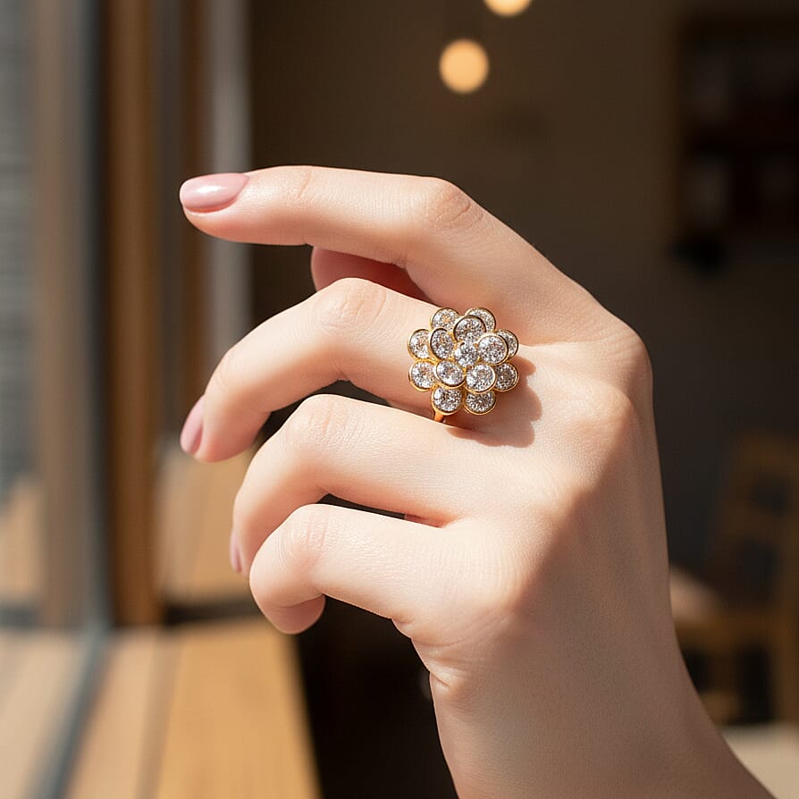 White Cubic Zirconia Spinner Adjustable Ring in Yellow Gold Tone 7.00 Ct.