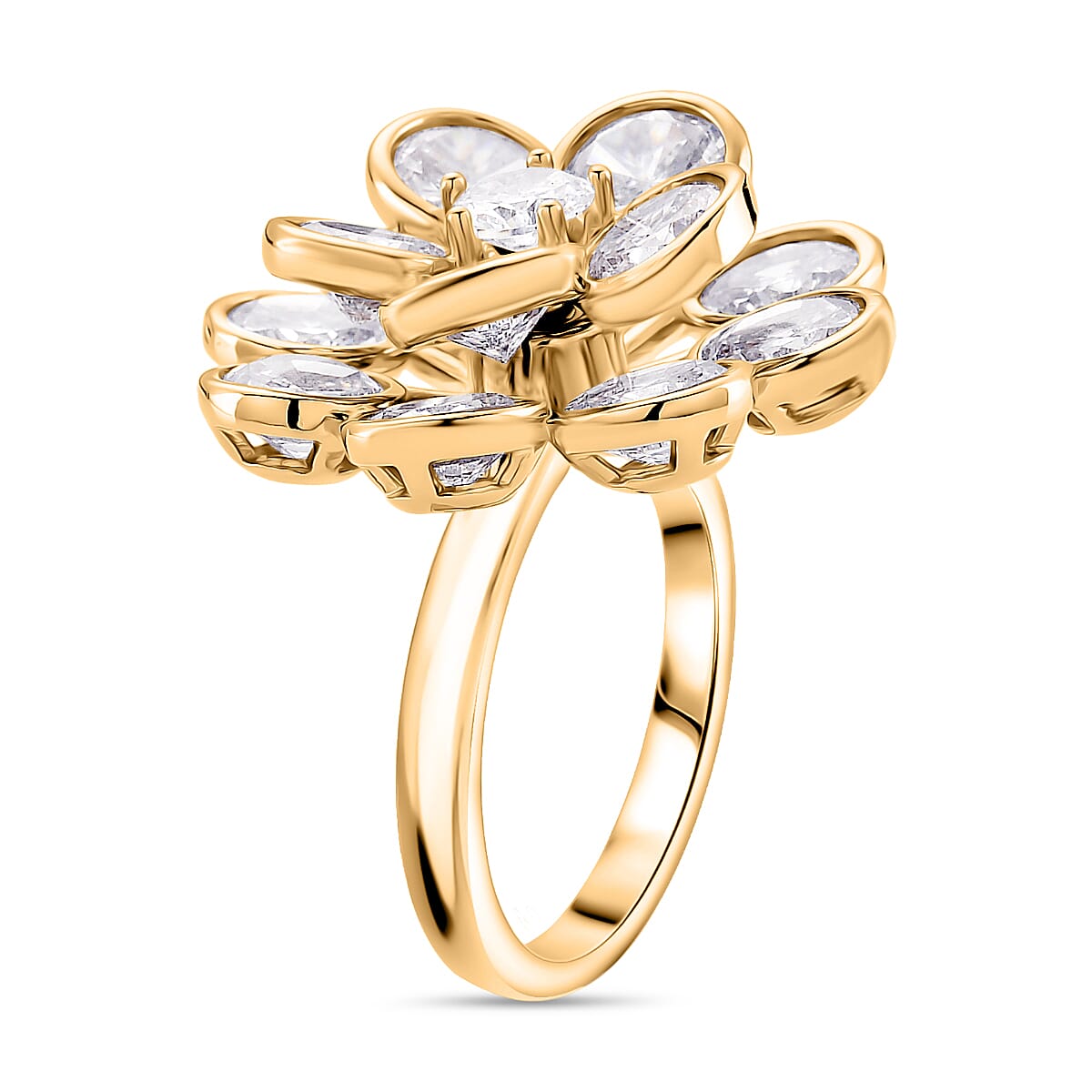 White Cubic Zirconia Spinner Adjustable Ring in Yellow Gold Tone 7.00 Ct.