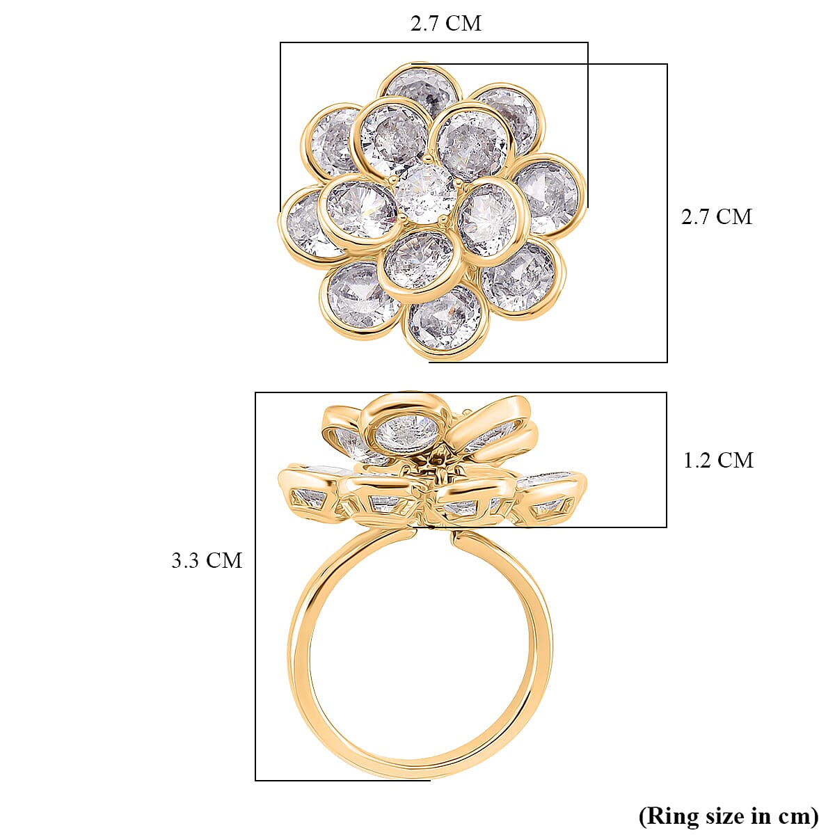 White Cubic Zirconia Spinner Adjustable Ring in Yellow Gold Tone 7.00 Ct.