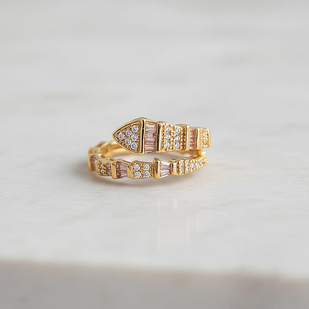 White Cubic Zirconia & Pink Cubic Zirconia Serpentine Ring (Adjustable)