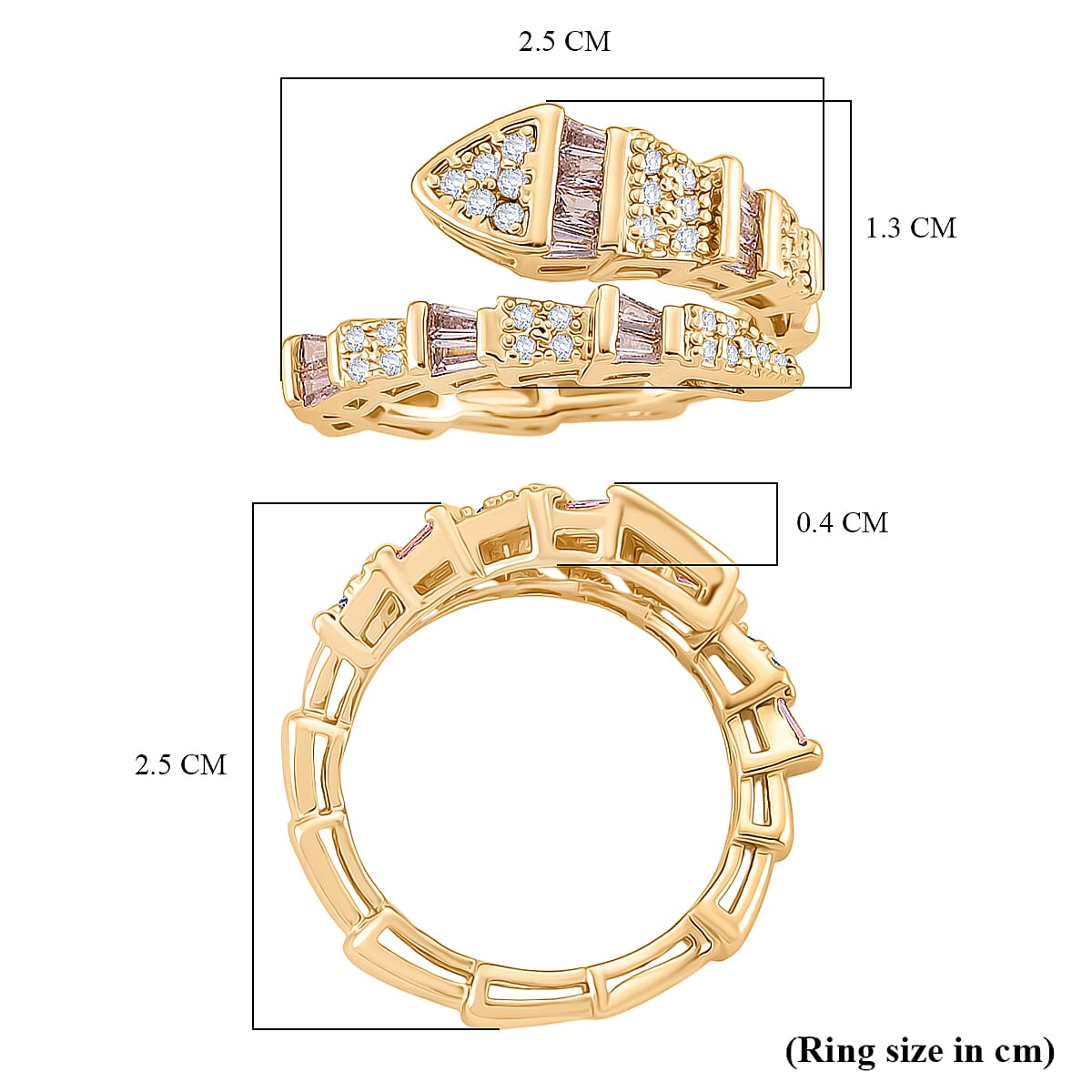 White Cubic Zirconia & Pink Cubic Zirconia Serpentine Ring (Adjustable)