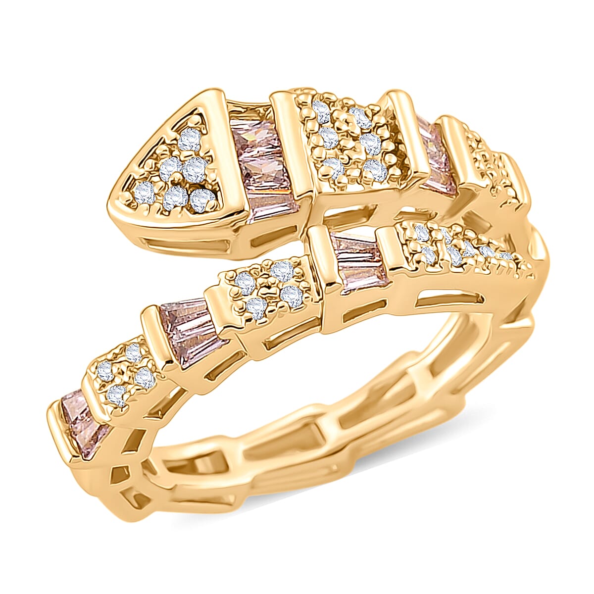 White Cubic Zirconia & Pink Cubic Zirconia Serpentine Ring (Adjustable)