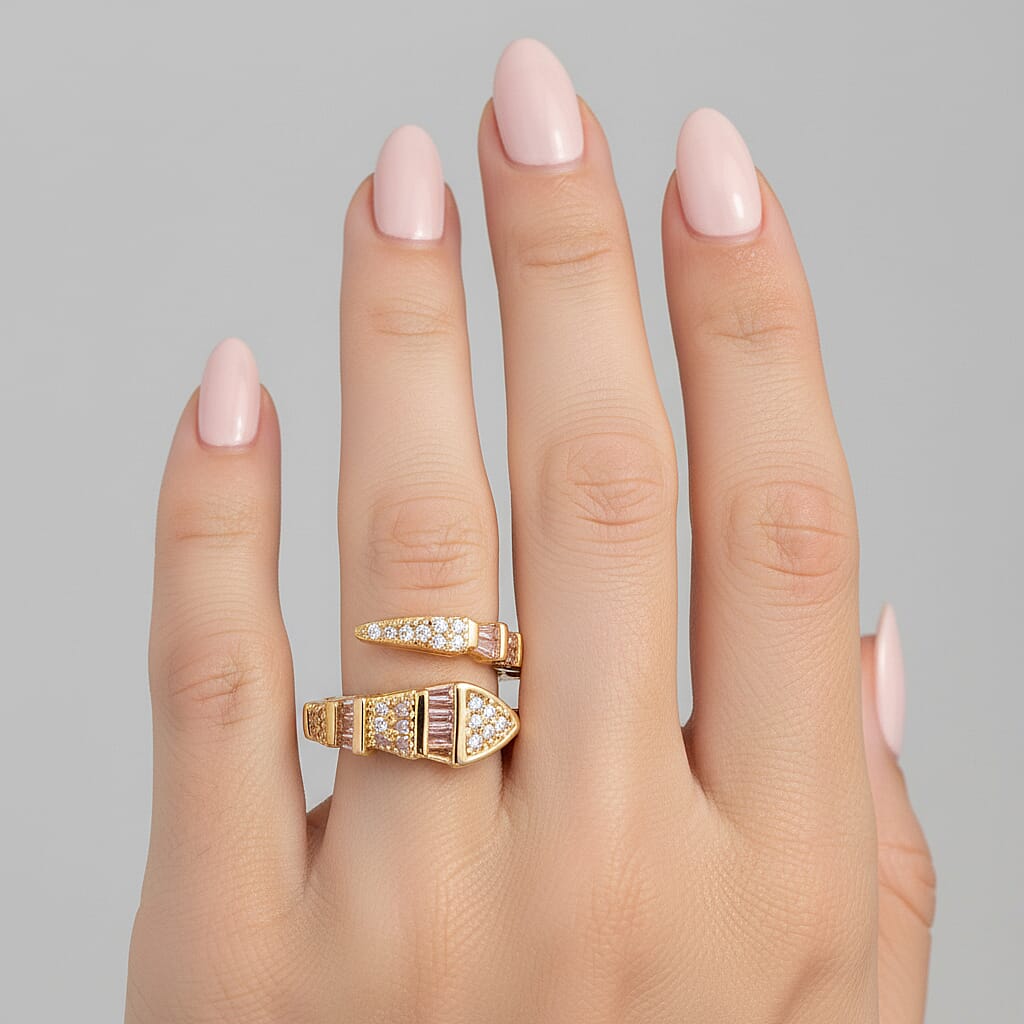 White Cubic Zirconia & Pink Cubic Zirconia Serpentine Ring (Adjustable)