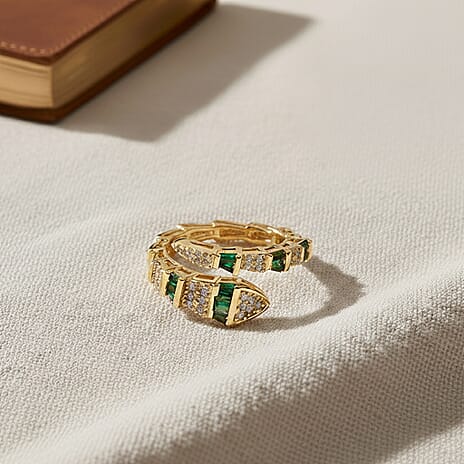 White Cubic Zirconia & Green Crystal Serpentine Ring (Adjustable)