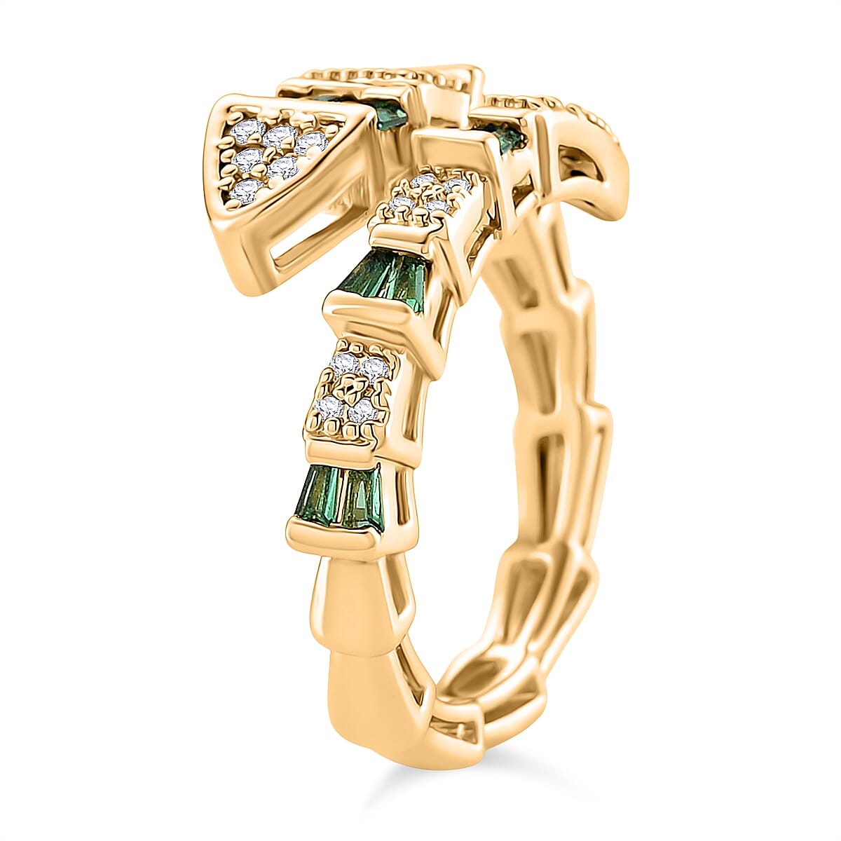 White Cubic Zirconia & Green Crystal Serpentine Ring (Adjustable)