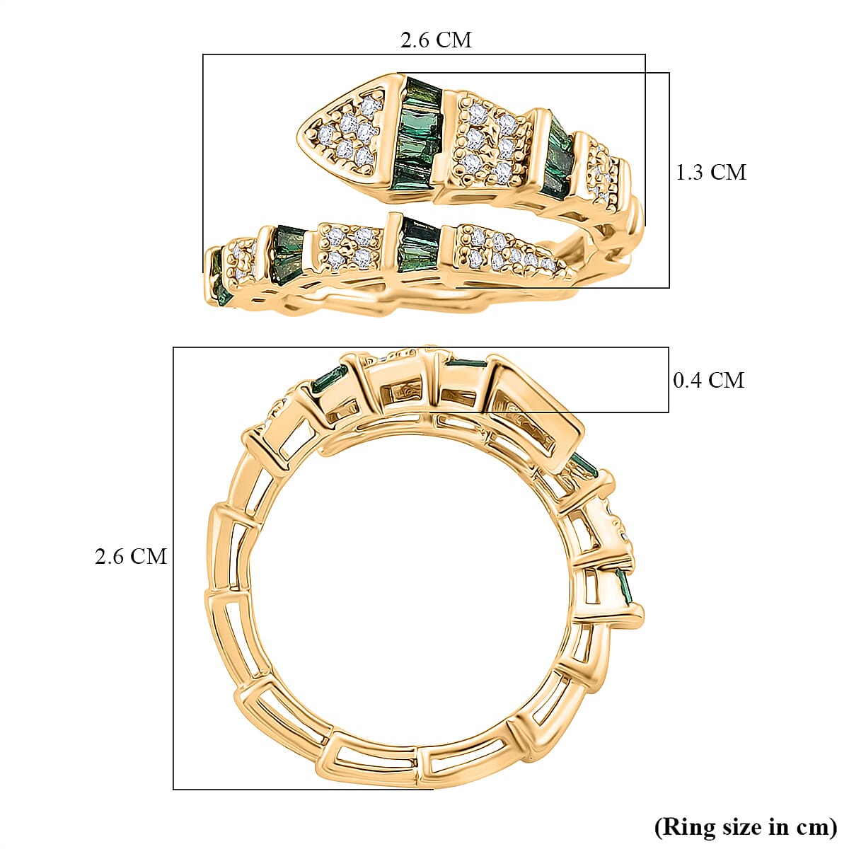 White Cubic Zirconia & Green Crystal Serpentine Ring (Adjustable)