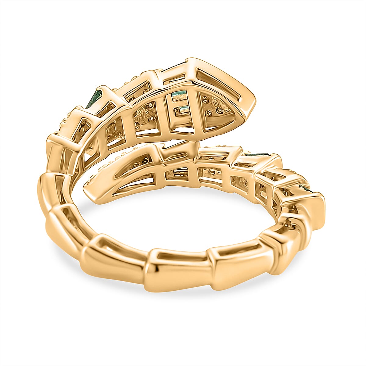 White Cubic Zirconia & Green Crystal Serpentine Ring (Adjustable)