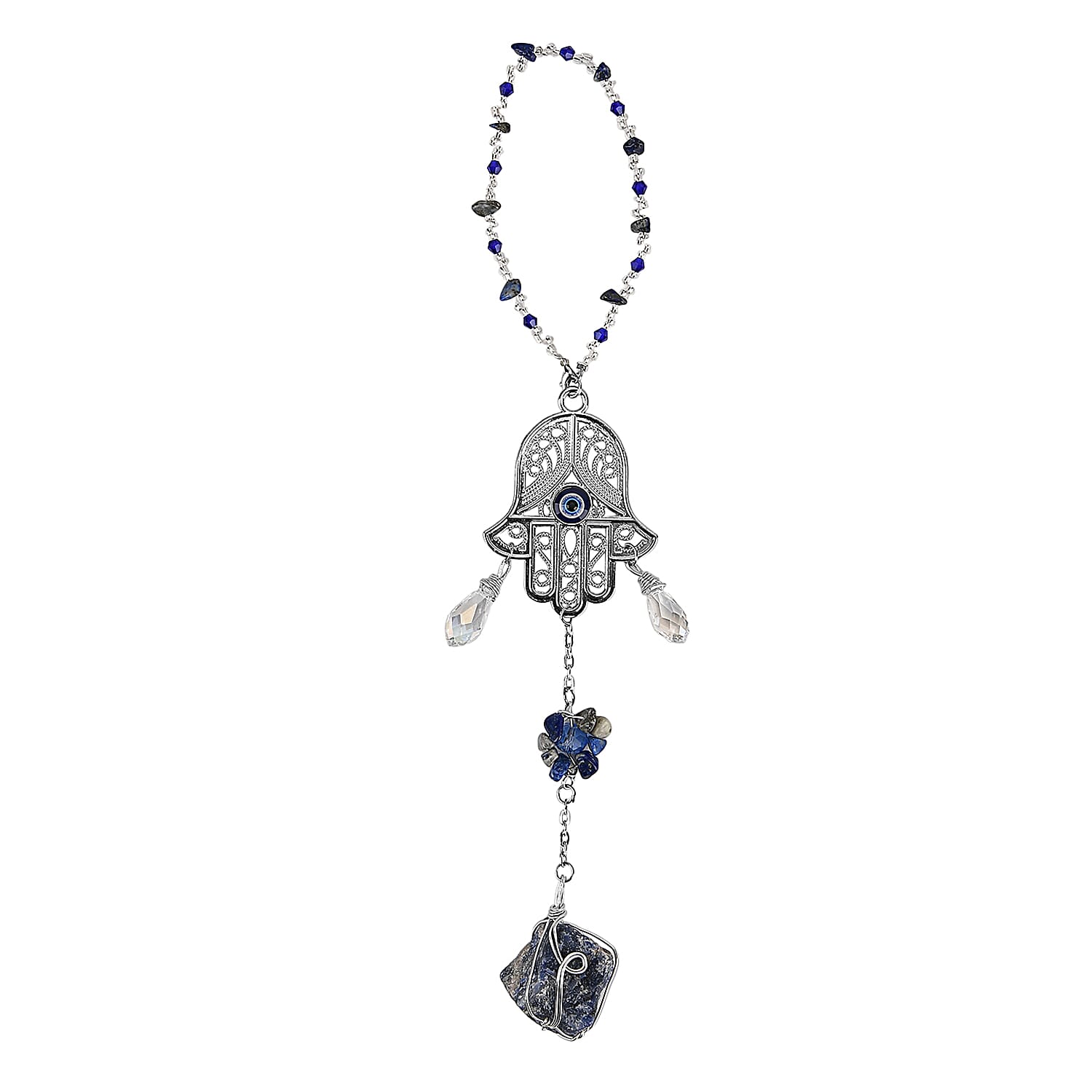 Multi Colour Glass Hamsa Hanging Decoration in Silver Tone