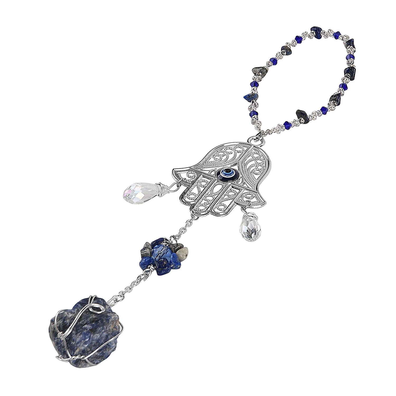 Multi Colour Glass Hamsa Hanging Decoration in Silver Tone