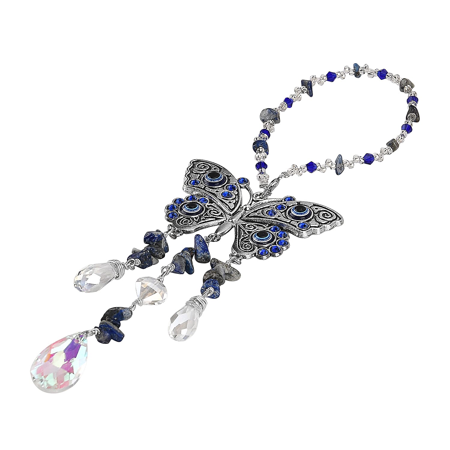 Multi Colour Butterfly Hanging Decoration in Silver Tone