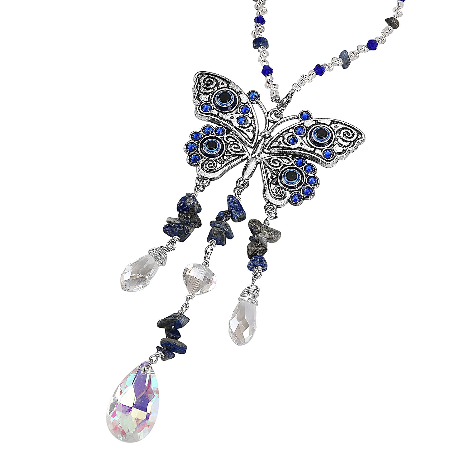 Multi Colour Butterfly Hanging Decoration in Silver Tone