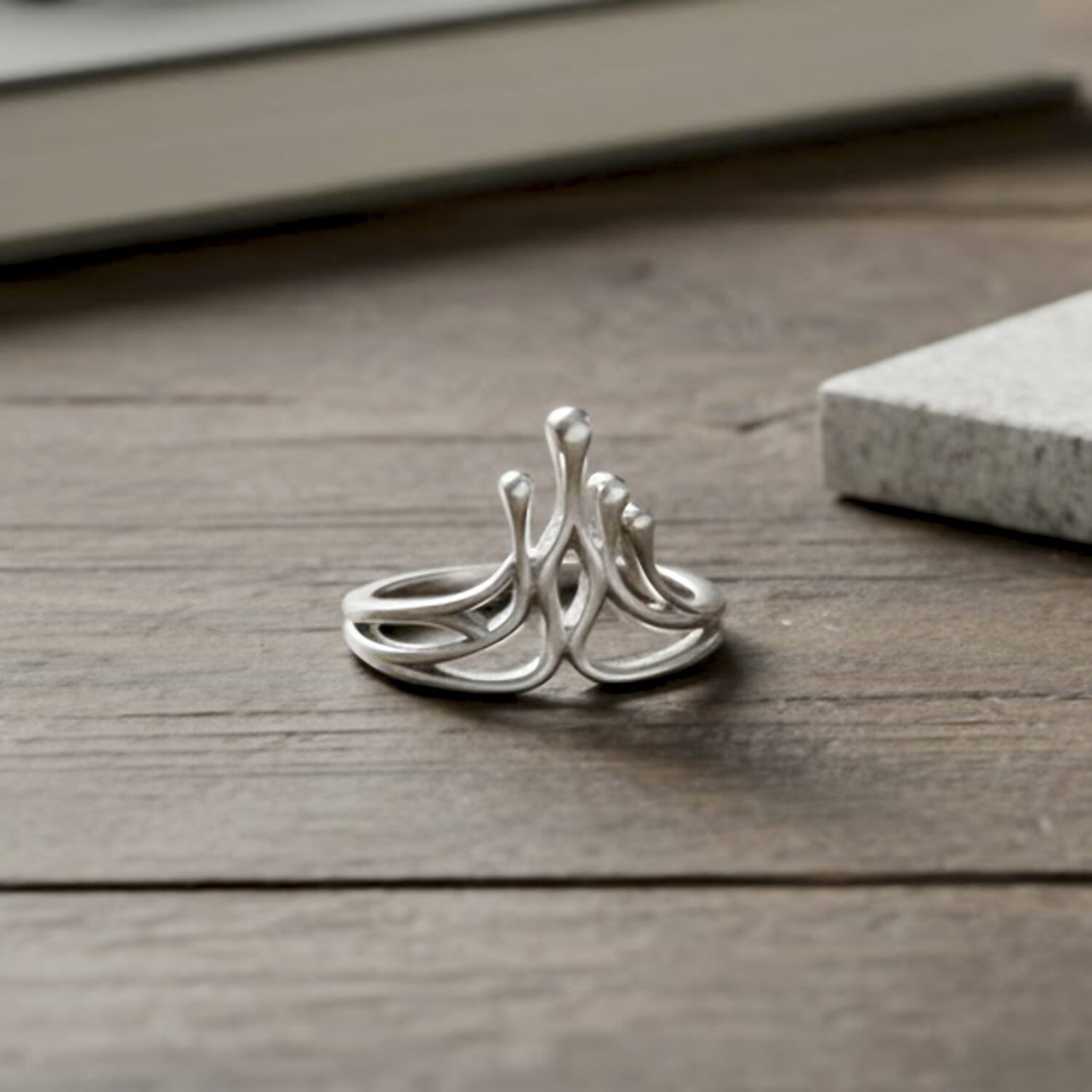 Lucy Q-Drop Collection Rhodium Overlay Sterling Silver Drip Ring, Silver Wt. 4.70 Gms.