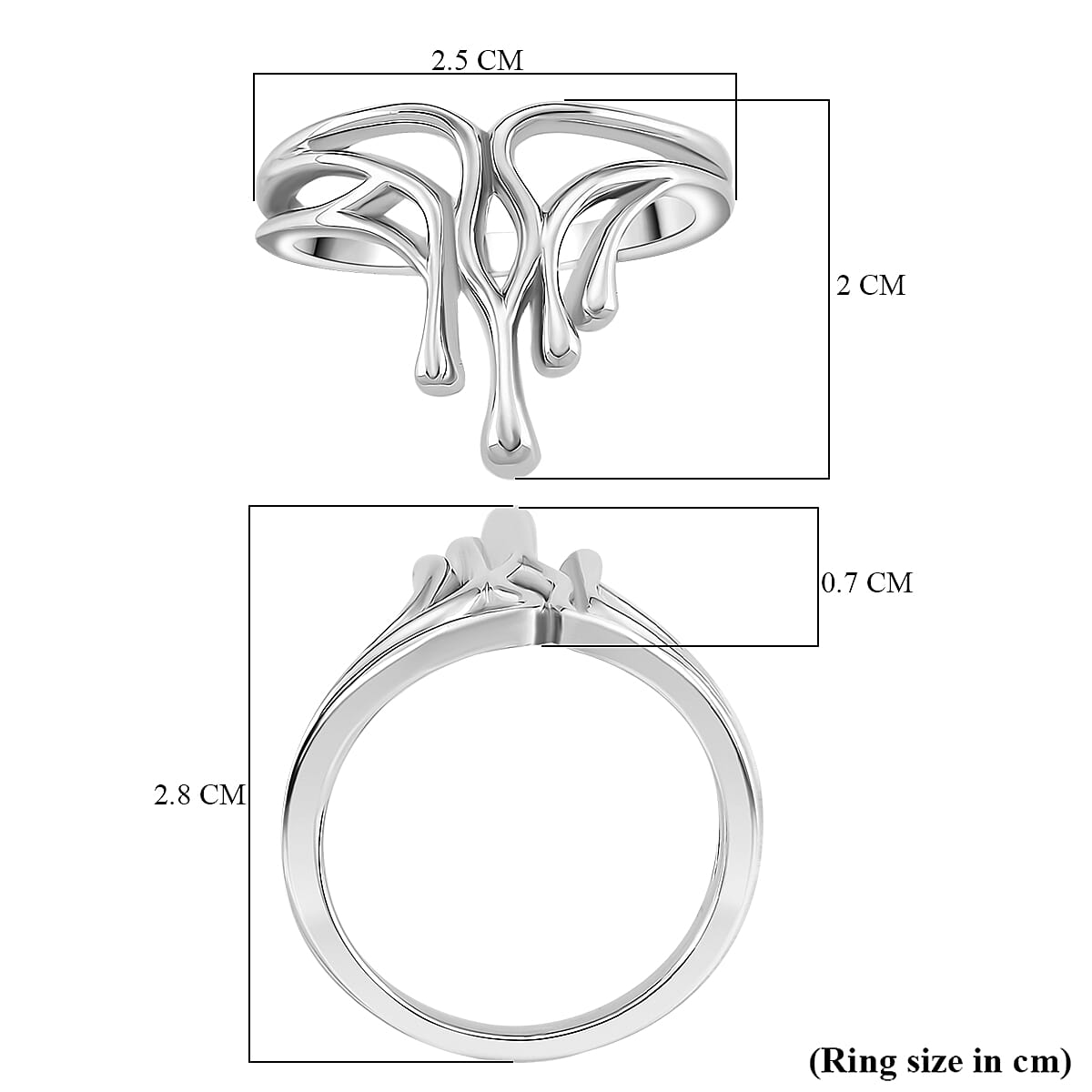 Lucy Q-Drop Collection Rhodium Overlay Sterling Silver Drip Ring, Silver Wt. 4.70 Gms.