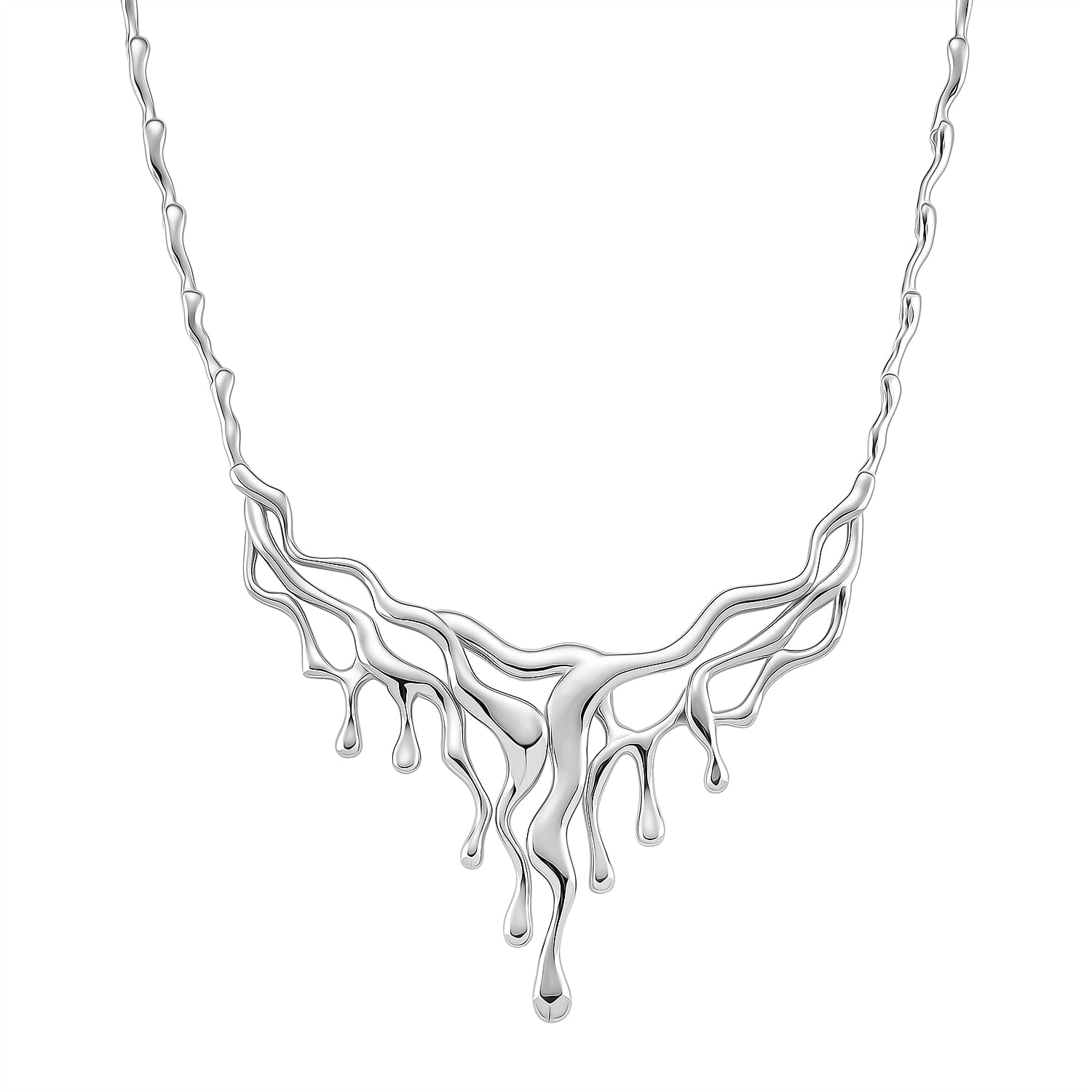 Lucy Q Drip Necklace (Size - 16-4 EXT) with Lobster Clasp in Rhodium Overlay Sterling Silver, Silver Wt. 60.00 Gms