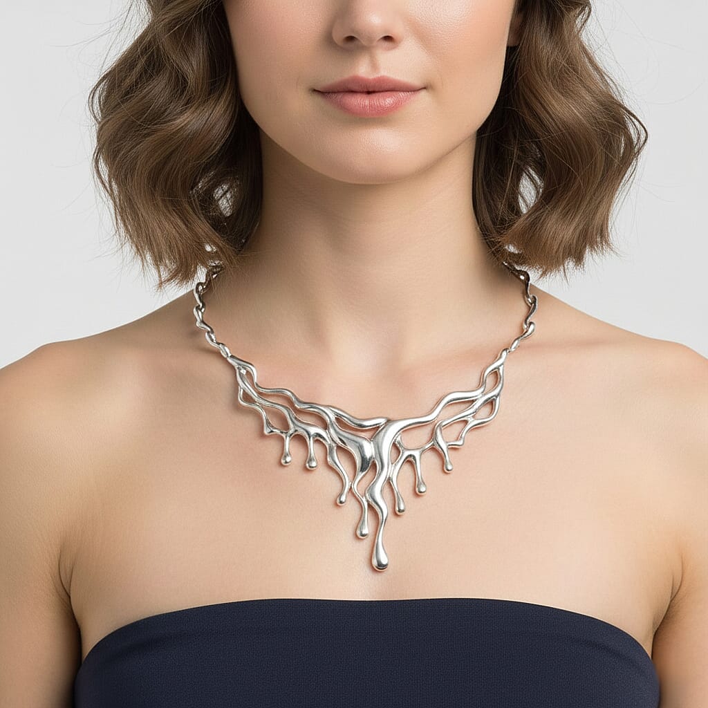 Lucy Q Drip Necklace (Size - 16-4 EXT) with Lobster Clasp in Rhodium Overlay Sterling Silver, Silver Wt. 60.00 Gms