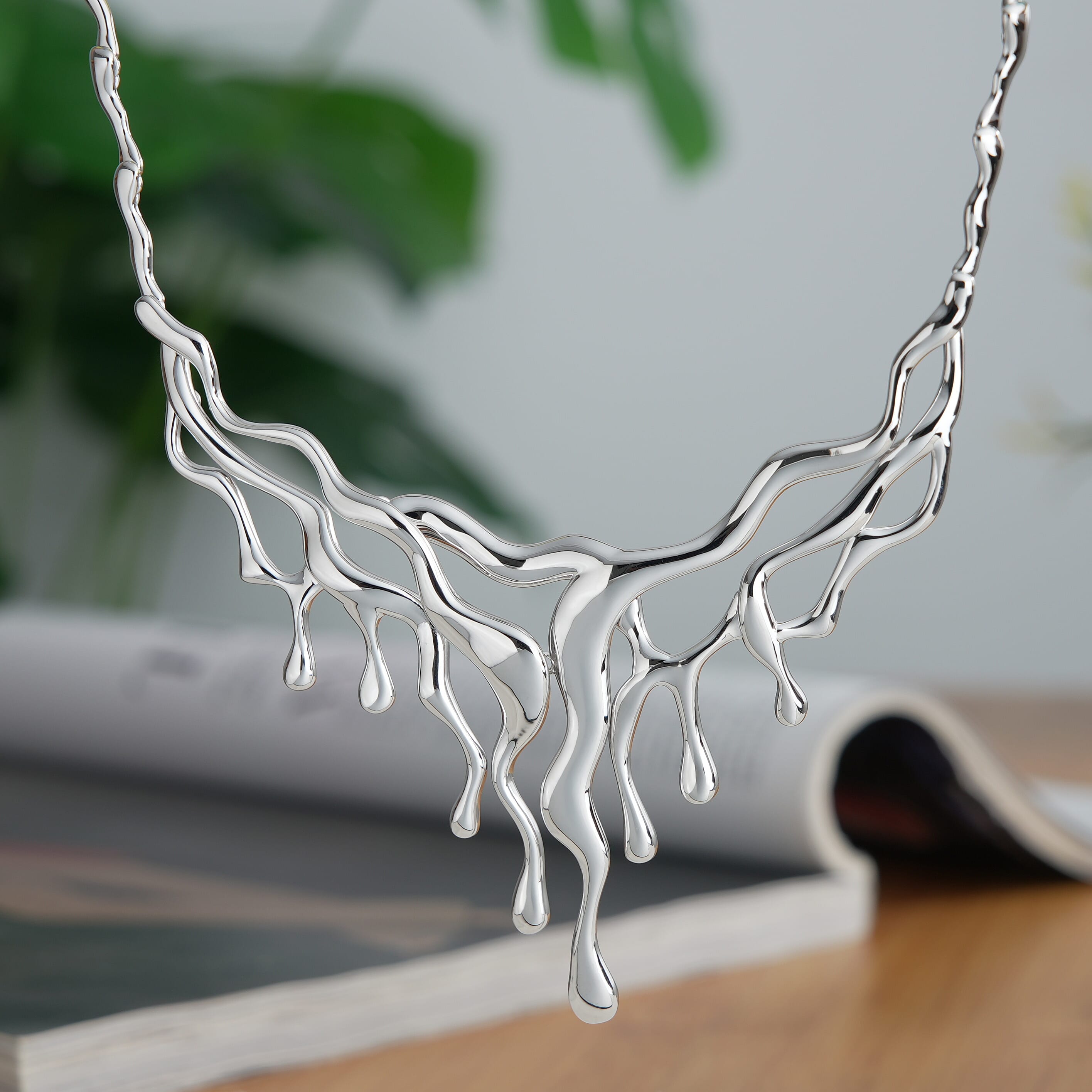 Lucy Q Drip Necklace (Size - 16-4 EXT) with Lobster Clasp in Rhodium Overlay Sterling Silver, Silver Wt. 60.00 Gms